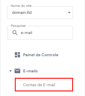 O botão de contas de email no hPanel