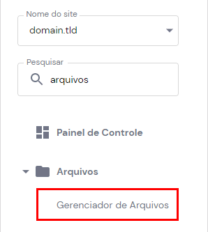 Seção do Gerenciador de Arquivos no hPanel