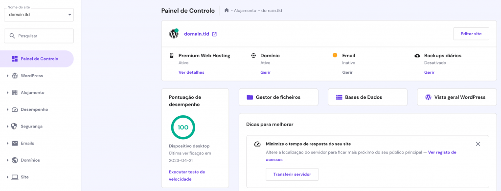 painel de controle hPanel da Hostinger