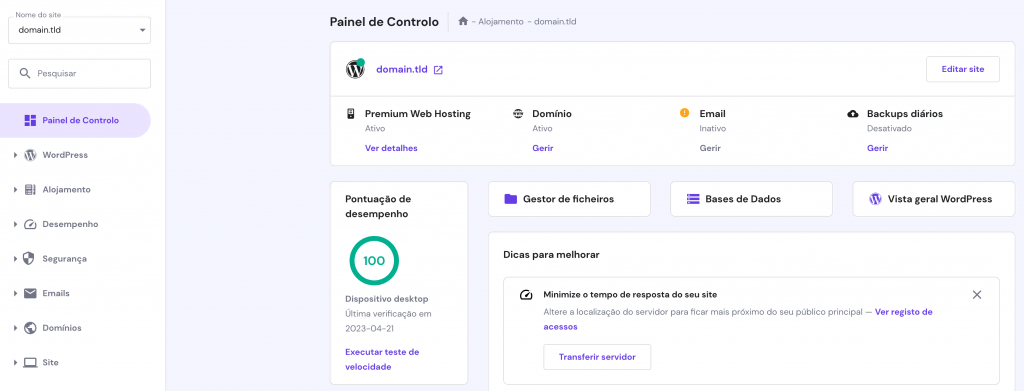 painel de controle hPanel da Hostinger