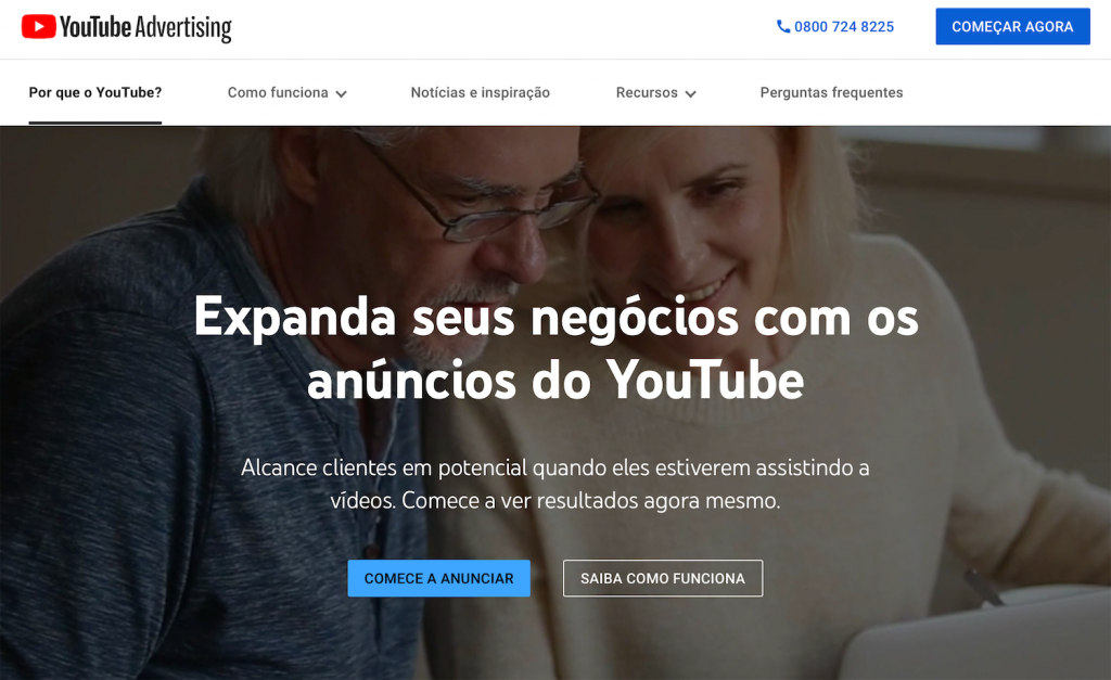 página inicial do youtube ads