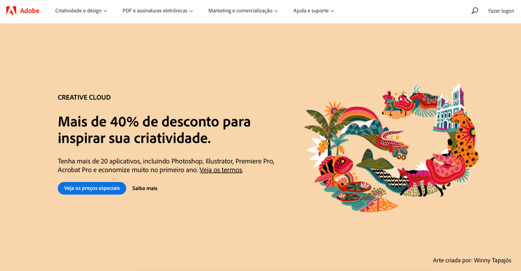 landing page da adobe creative cloud