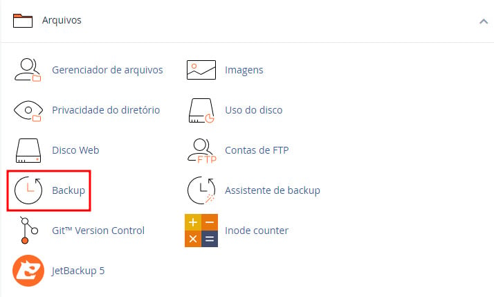 seção de backups no painel cpanel