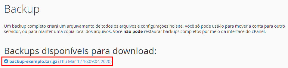 backup disponível para download