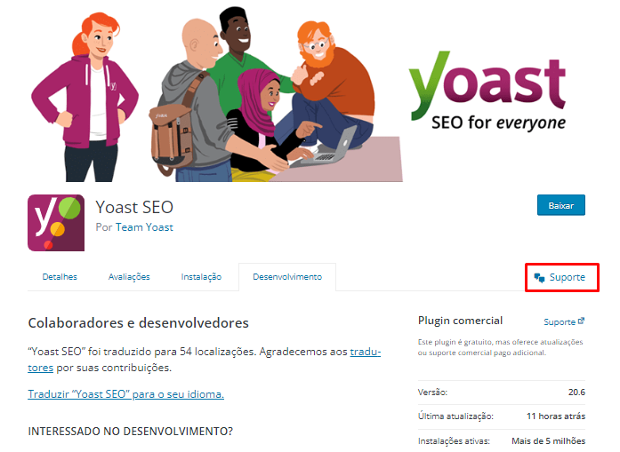 botão de suporte do yoast seo