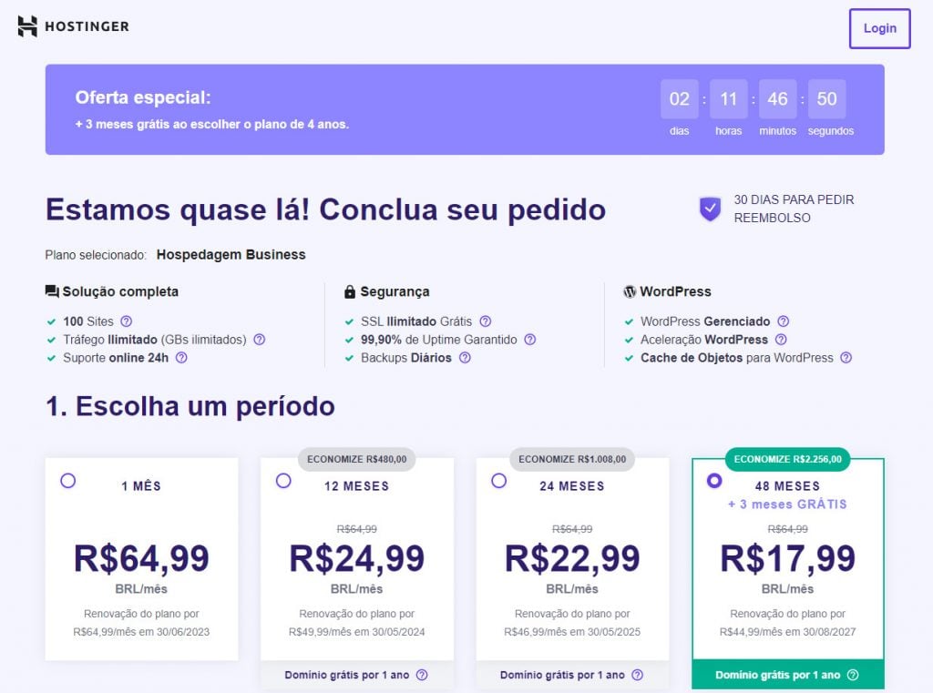 carrinho de compras da hostinger brasil