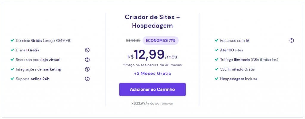 recursos do criador de sites da hostinger