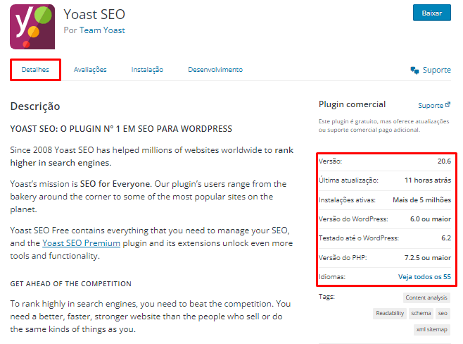 detalhes do plugin yoast seo