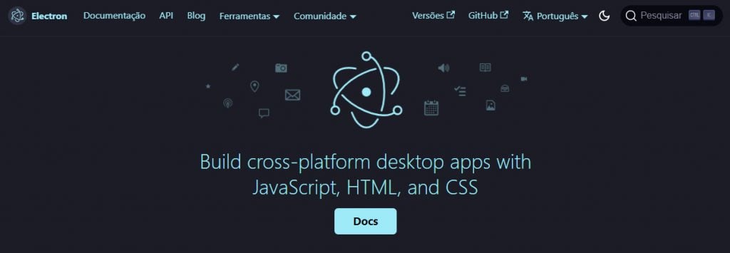 página inicial do site do Electron JS