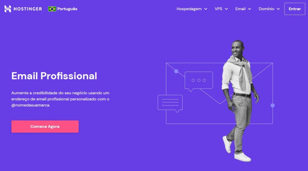 página inicial do email profissional da hostinger