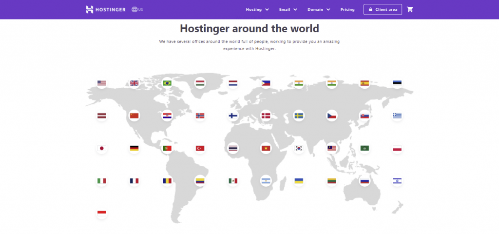 ilustração da presença global da hostinger