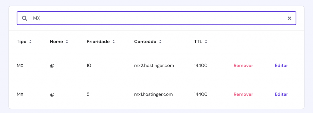 registro MX da hostinger