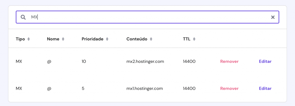 registro MX da hostinger