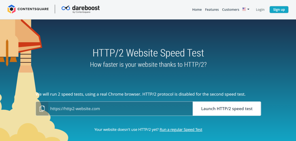 Teste de velocidade Dareboost para sites com HTTP/2