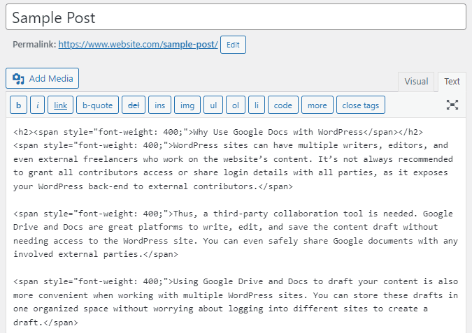 Exemplo de post na visão do editor de códigos