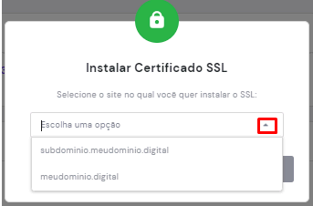 Escolhendo o site onde será instalado o certificado SSL