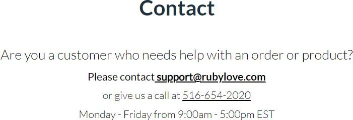 informações de contato da loja rubylove