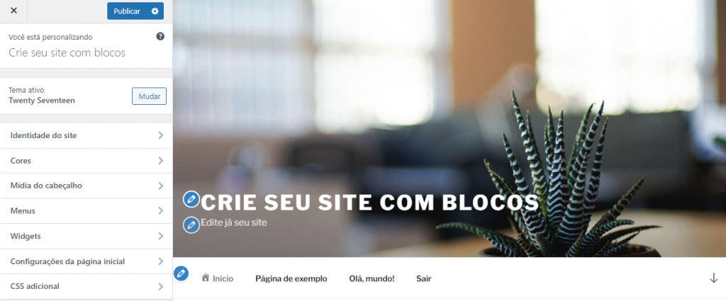 interface de customização do wordpress