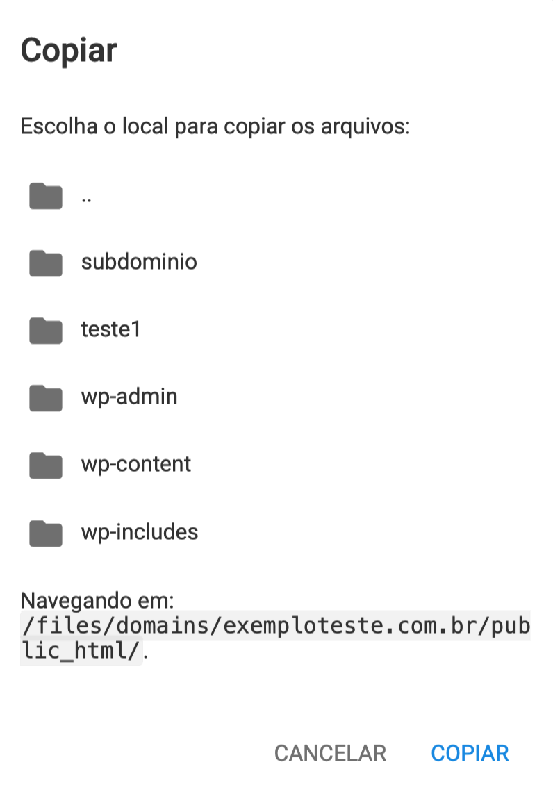 movendo arquivos no gerenciador de arquivos hostinger