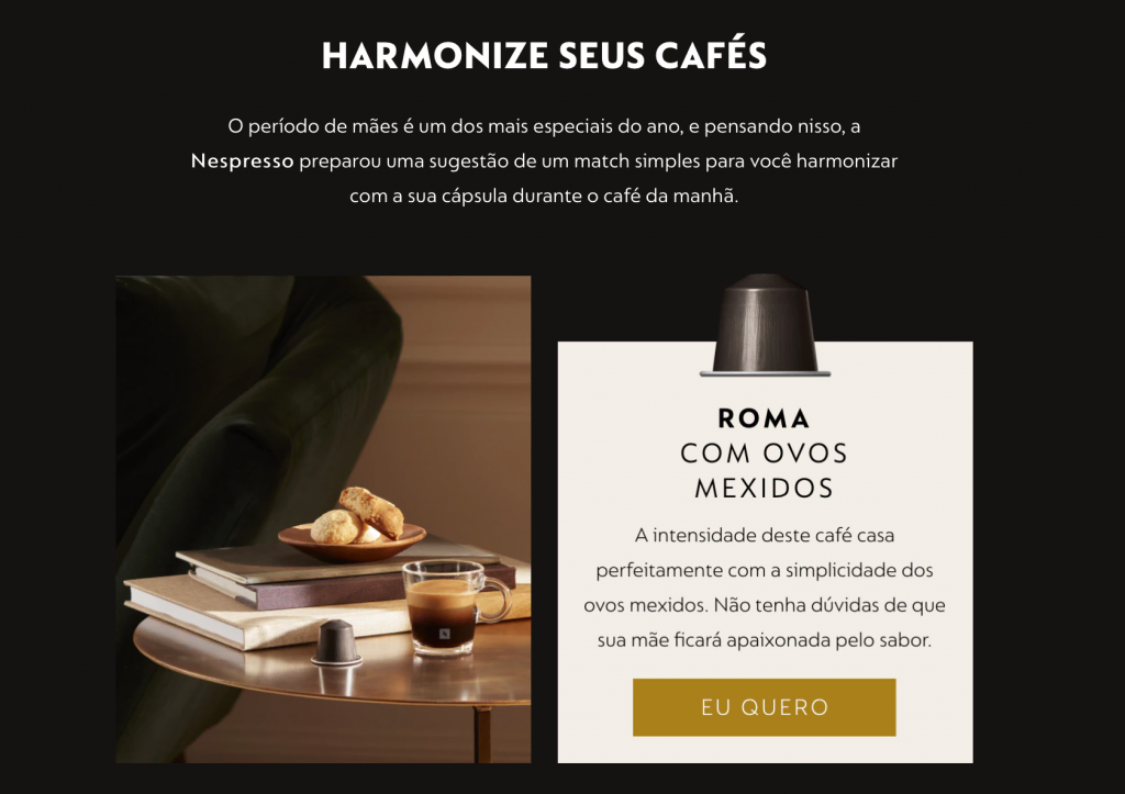 email da nespresso com dicas de harmonização de cafés