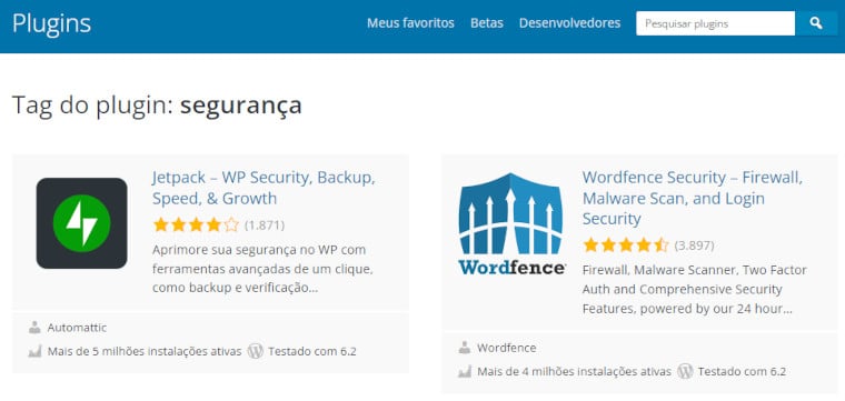 pesquisa por plugins de proteção no diretório do WordPress