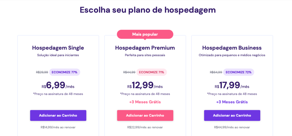 planos de hospedagem da hostinger