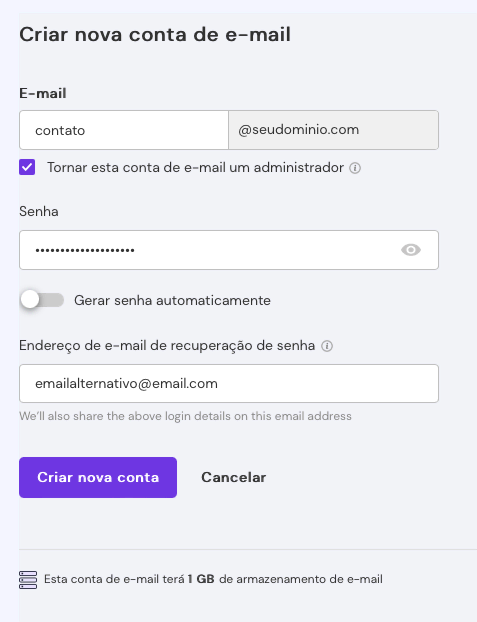 criando nova conta de email no titan mail pelo hpanel