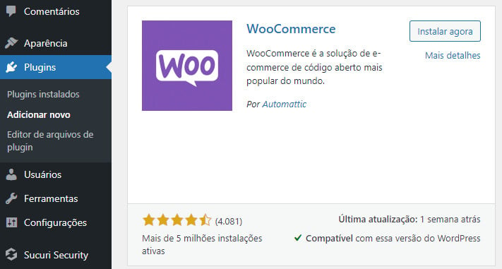 instalar plugin WooCommerce no WordPress