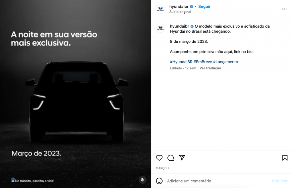 teaser no instagram da Hyundai sobre futuro lançamento de carro