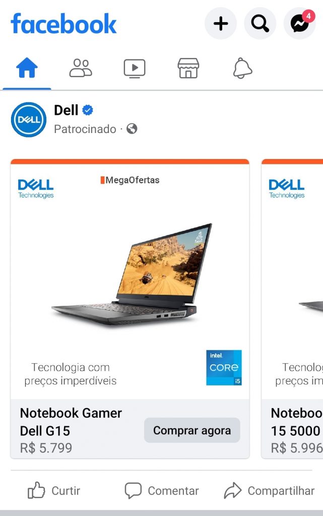 Exemplo de anúncio em carrossel no Facebook