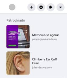 exemplo de anúncios na barra lateral do facebook