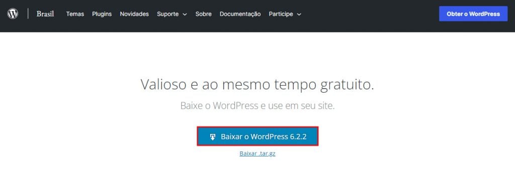 botão de baixar o WordPress no site oficial da plataforma