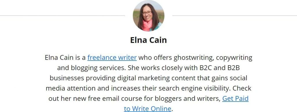 descrição da redatora Elna Cain num blog post escrito por ela