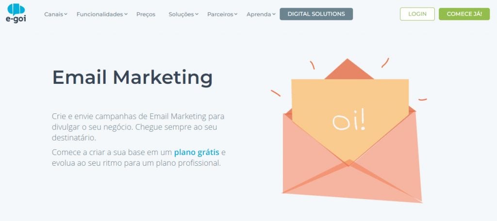 página inicial da plataforma de email marketing e-goi