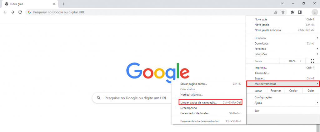 Ferramenta de limpeza de cache no Google Chrome