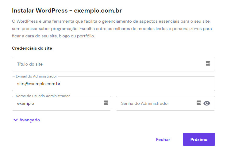 instalador do wordpress na hostinger