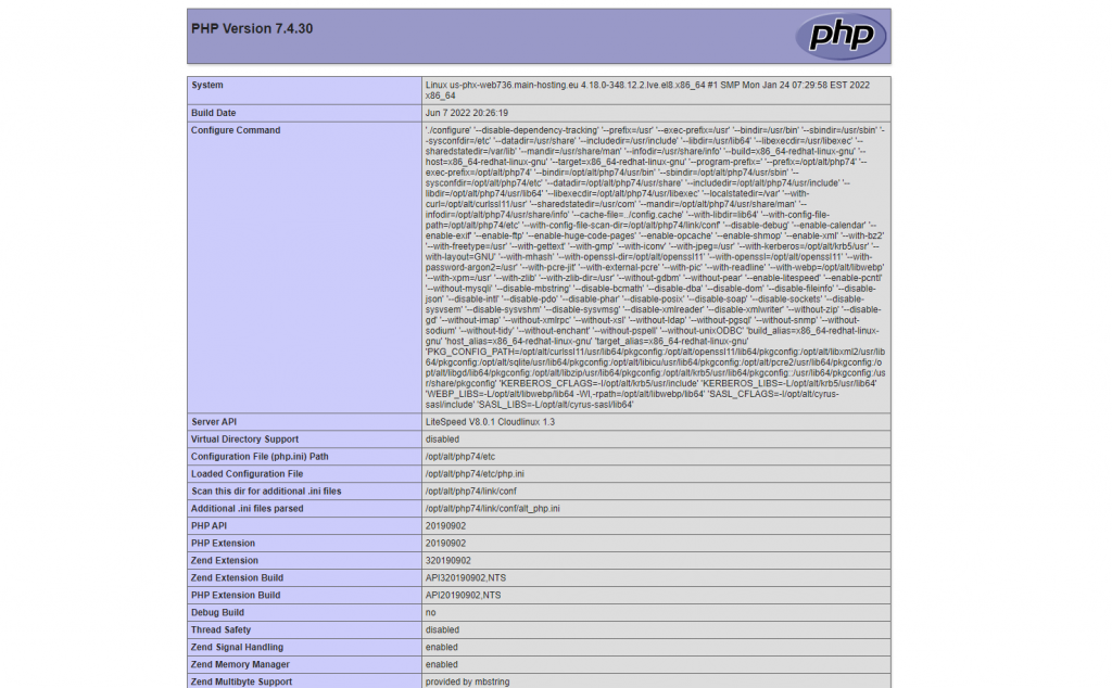 arquivo phpinfo.php aberto num navegador