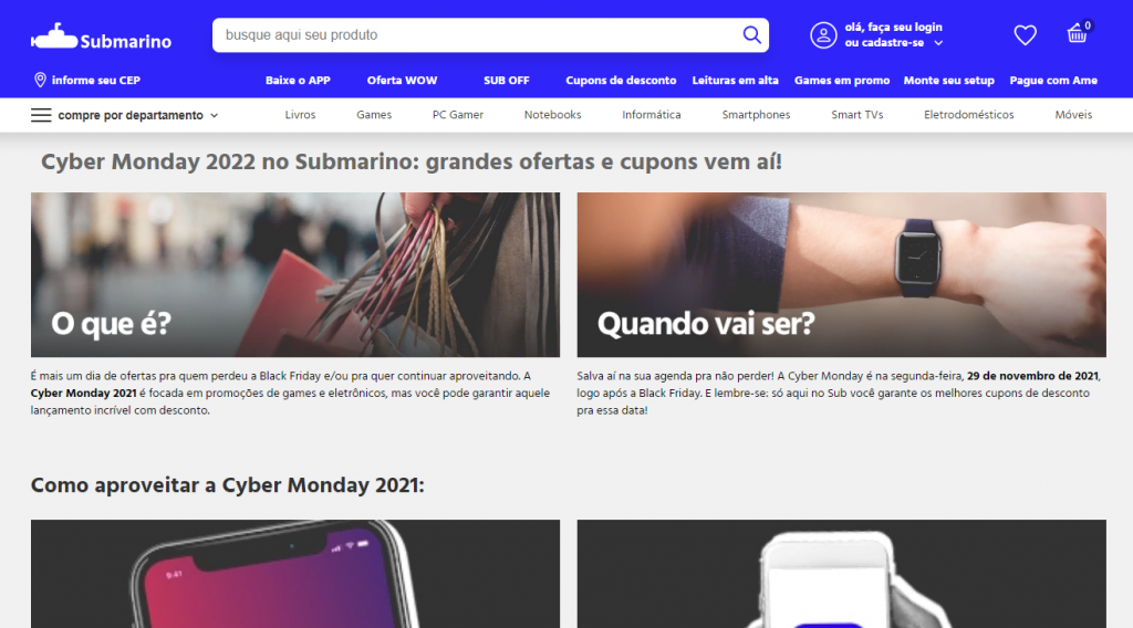 página do submarino na cyber monday