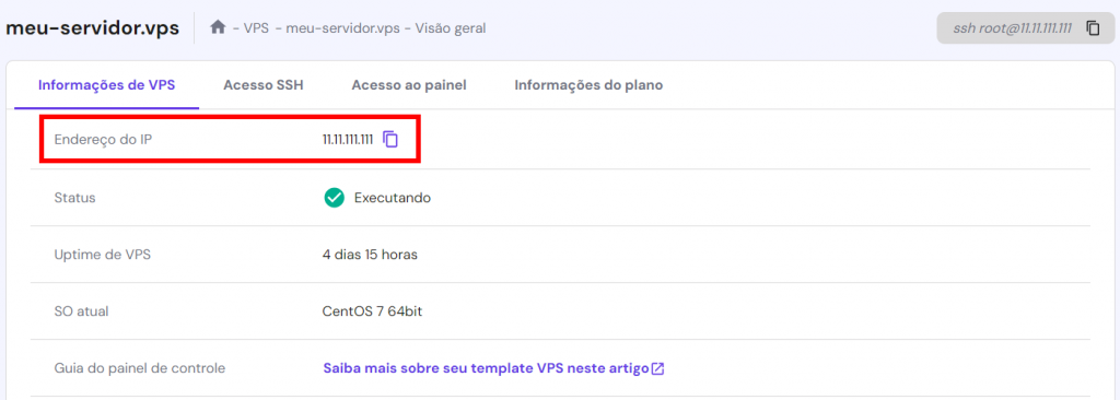 Localização do endereço IP no hPanel