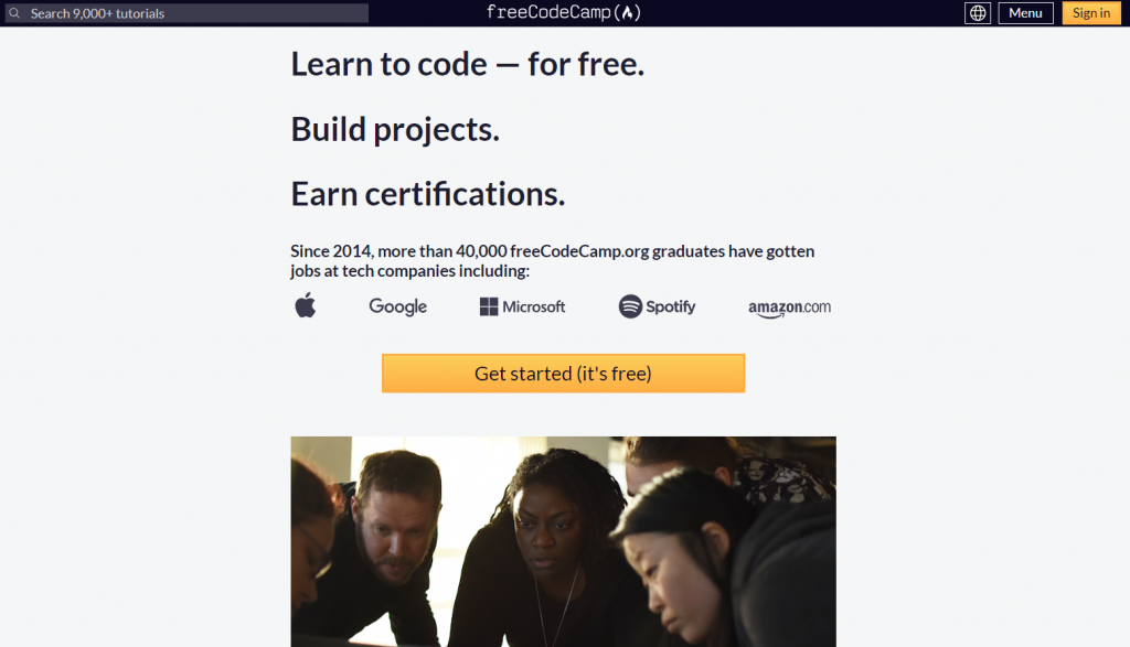 página do curso de desenvolvedor freecodecamp