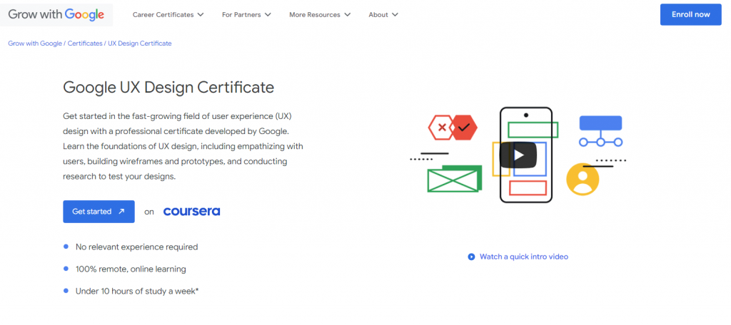 página do curso Certificado Profissional de UX Design do Google