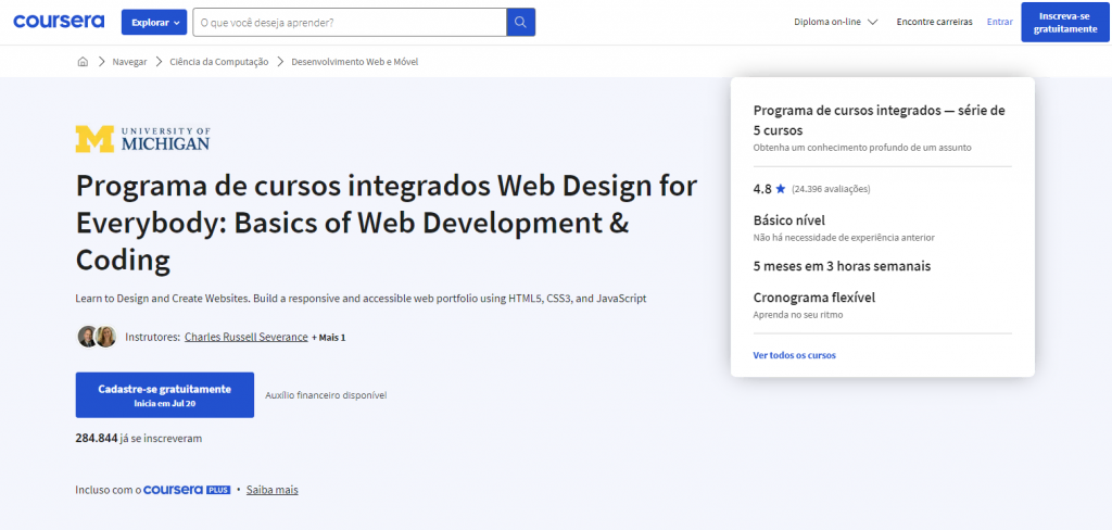 página do curso Web Design for Everybody da Universidade de Michigan