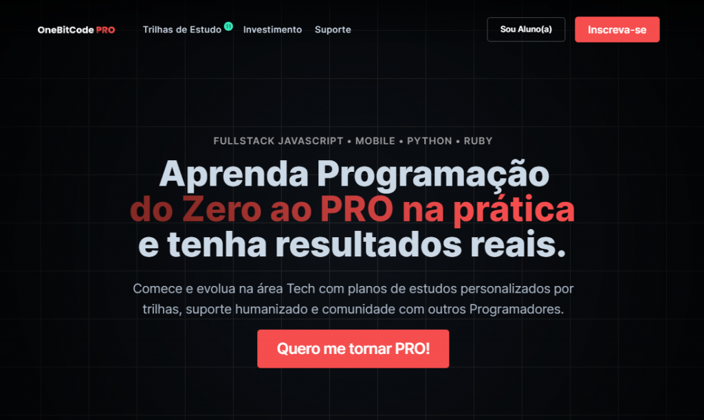 página do curso de desenvolvimento onebitcode Pro