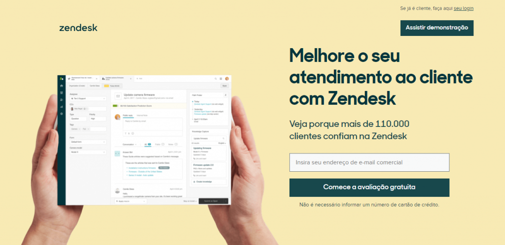 página da zendesk