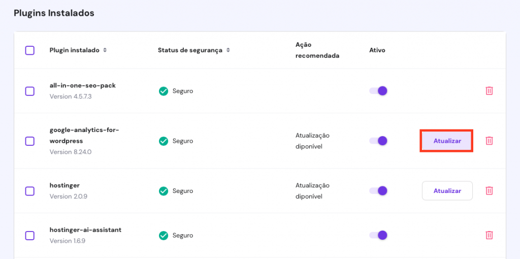 atualizando plugins do wordpress pelo hpanel