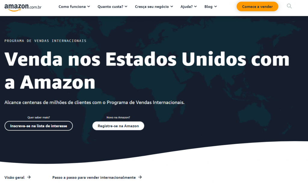 Página de expansão de negócio com o Amazon FBA - vender nos EUA