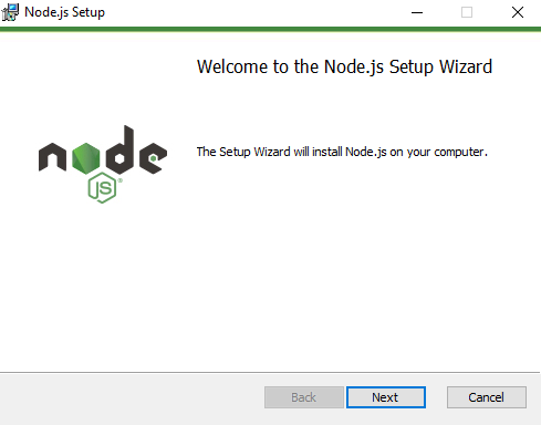 Tela inicial do instalador do Node.js no Windows