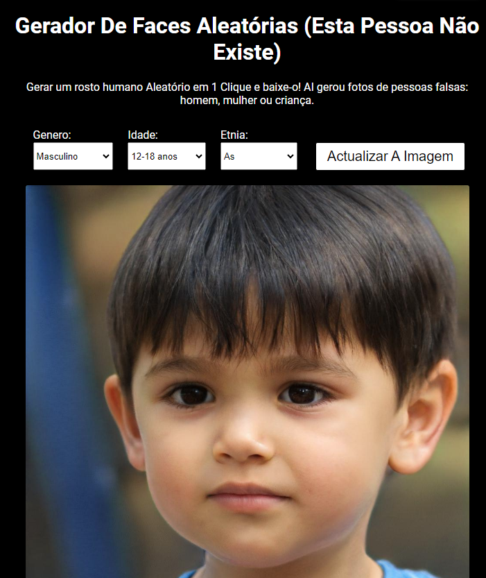 Homepage do "esta pessoa não existe"