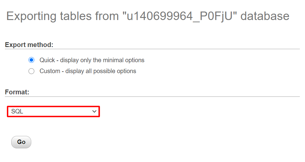 escolha de formato sql