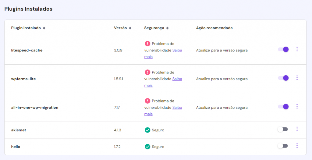 Gerenciando plugins do WordPress no hPanel